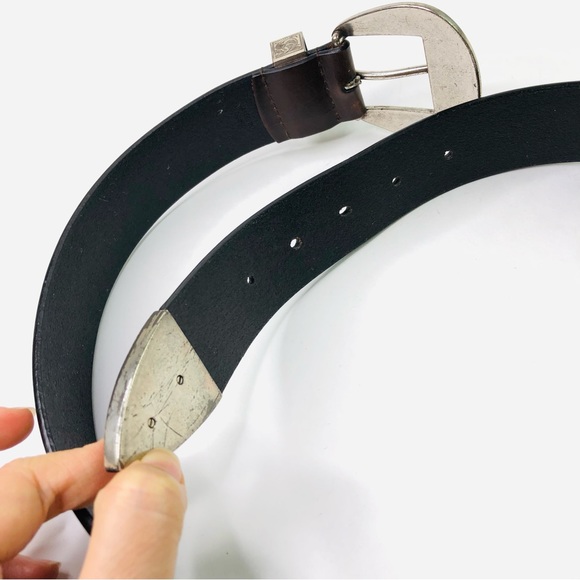 Silpada Designs Genuine Italian Brown Leather Belt M Silver Metal Buckle Cowboy - Picture 8 of 9